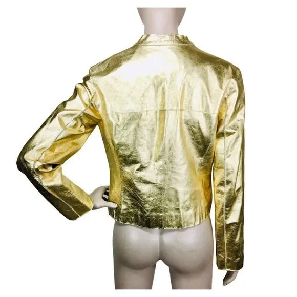 Vintage 1970's Metallic Gold Genuine Lambskin Leather Jacket Women's Size Small - Picture 5 of 9